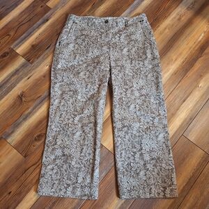 Vtg Christopher & Banks Tan Floral Stretch Cropped Capris Pockets Wms Size 8